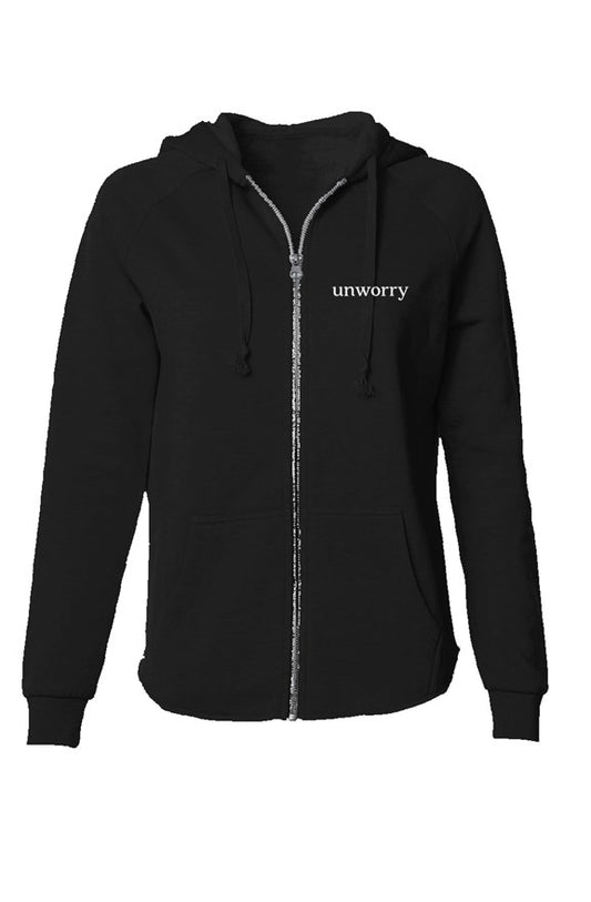unworry Womens Lightweight Wash Zip Hoodie