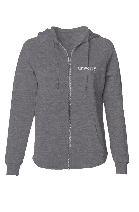 unworry Womens Lightweight Wash Zip Hoodie