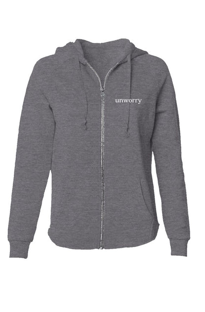 unworry Womens Lightweight Wash Zip Hoodie