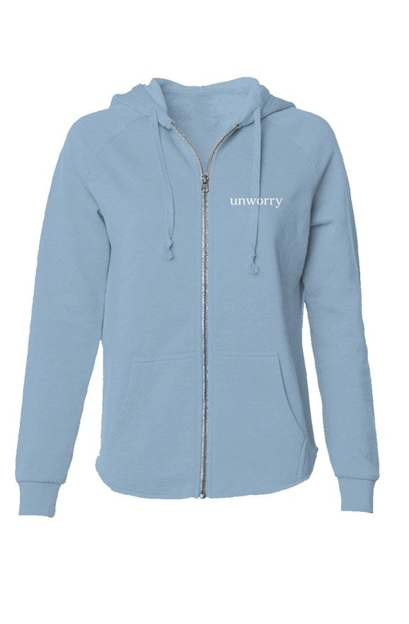unworry Womens Lightweight Wash Zip Hoodie