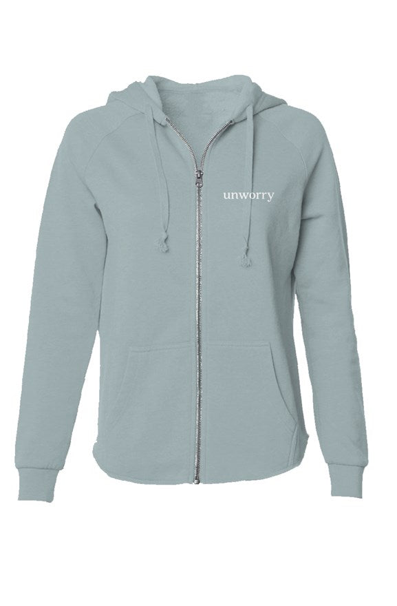 unworry Womens Lightweight Wash Zip Hoodie