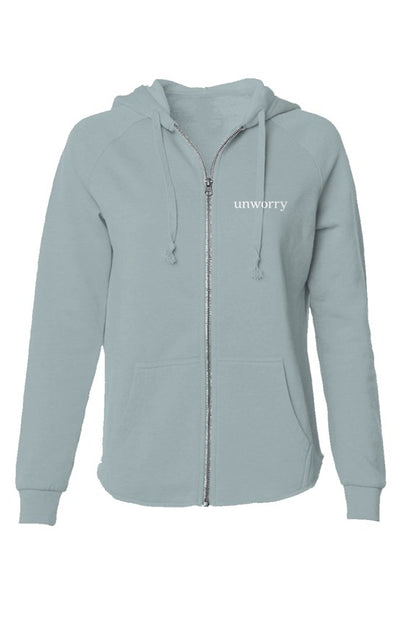unworry Womens Lightweight Wash Zip Hoodie