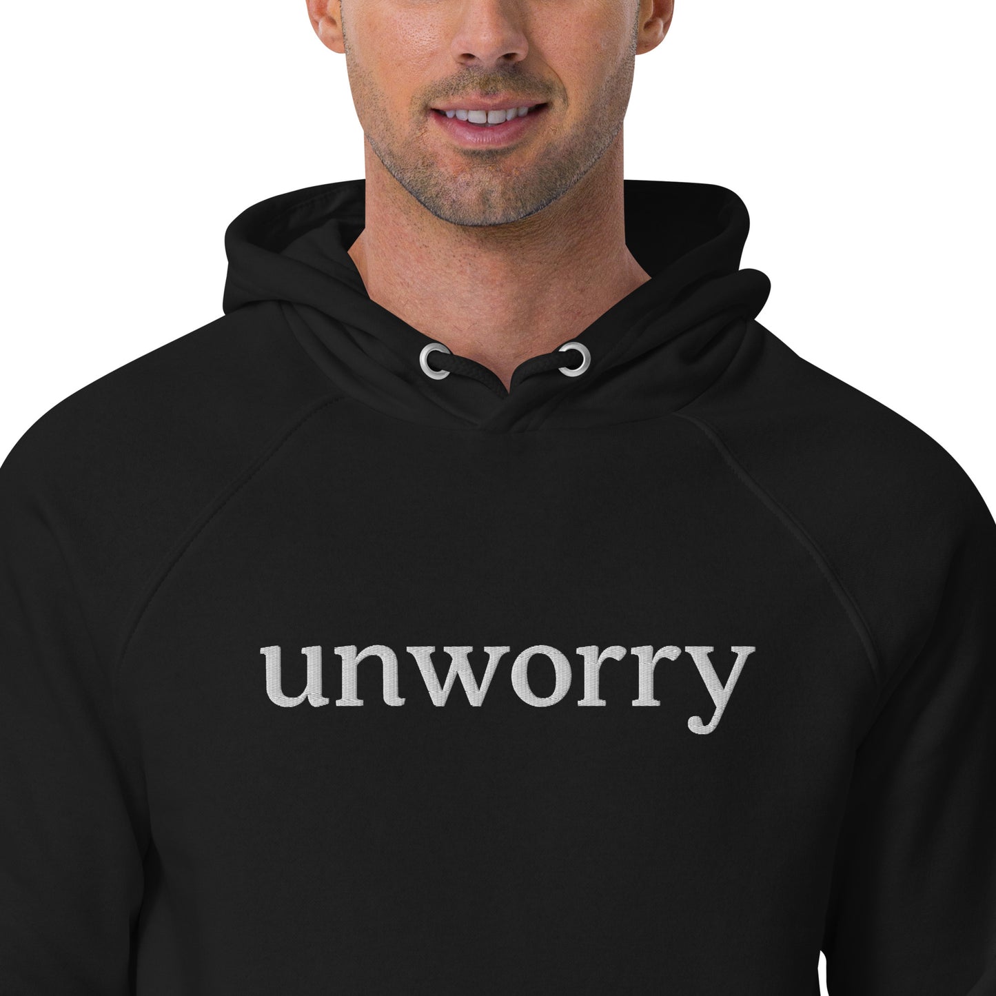 unworry unisex embroidered eco hoodie (organic)