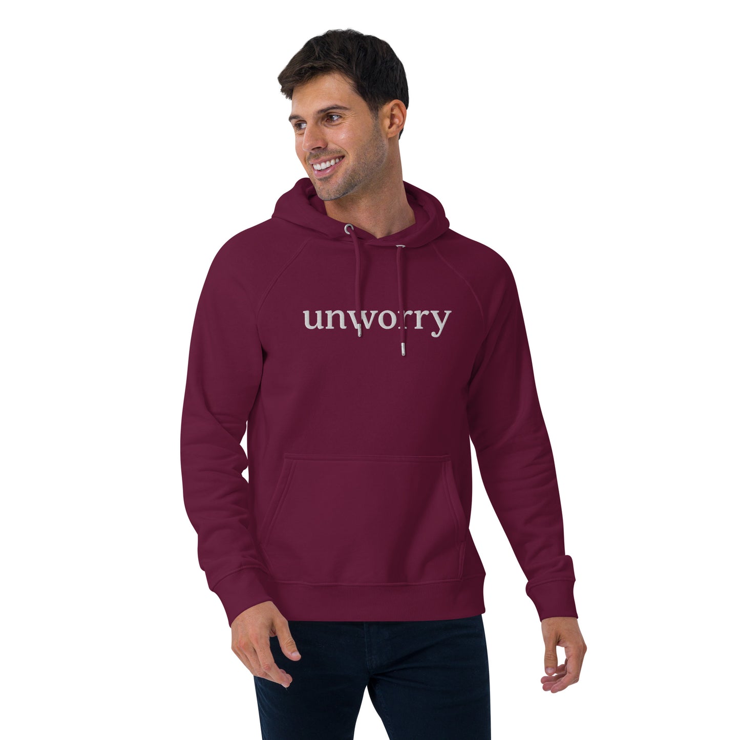 unworry unisex embroidered eco hoodie (organic)