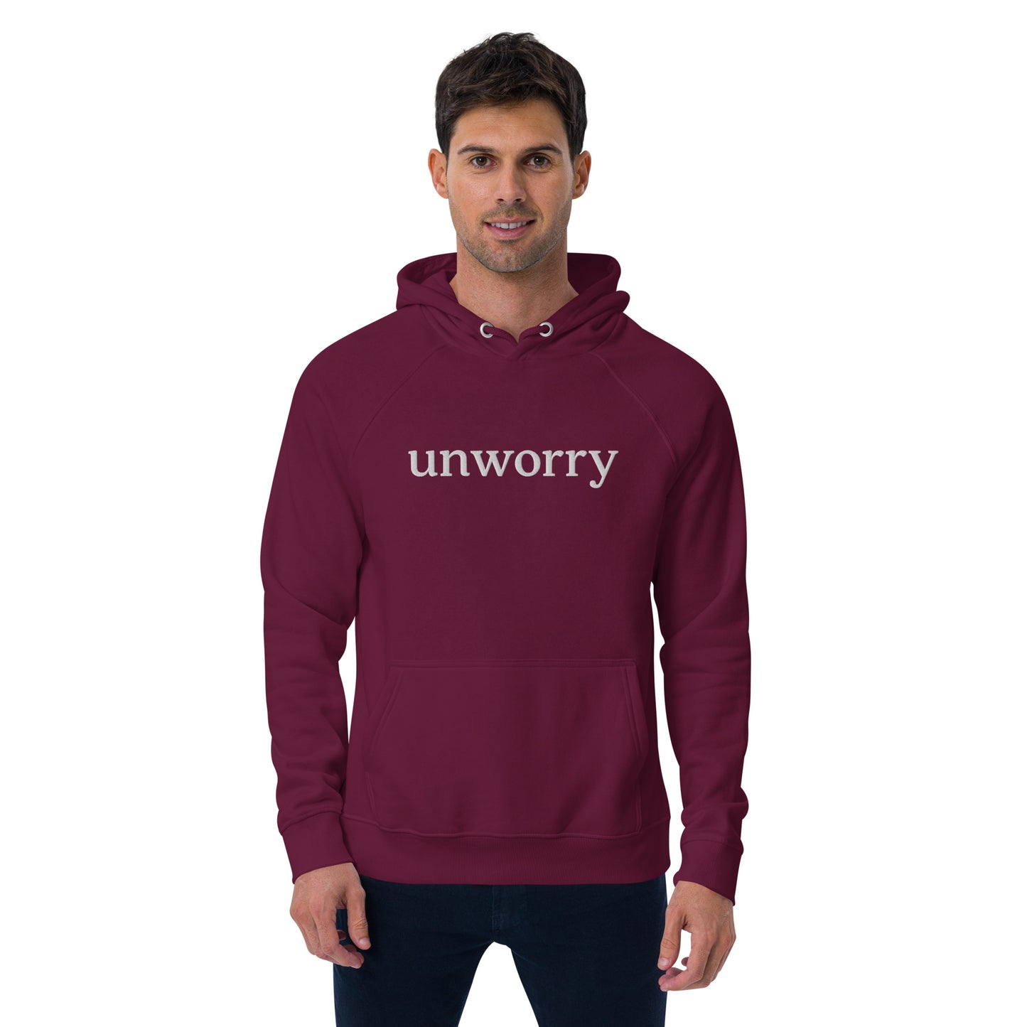 unworry unisex embroidered eco hoodie (organic)