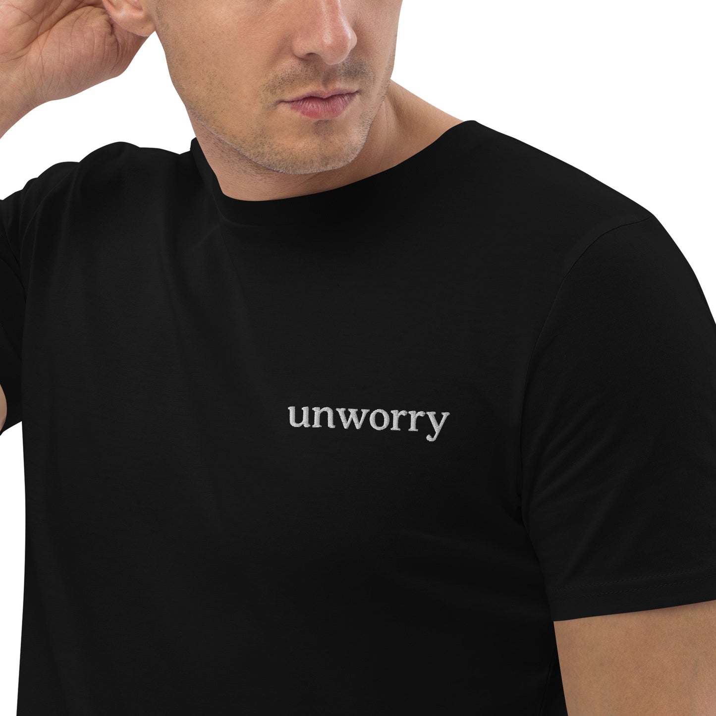 unworry Unisex organic cotton t-shirt (embroidered chest logo)