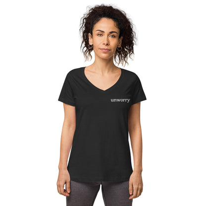 unworry embroidered women’s fitted v-neck t-shirt