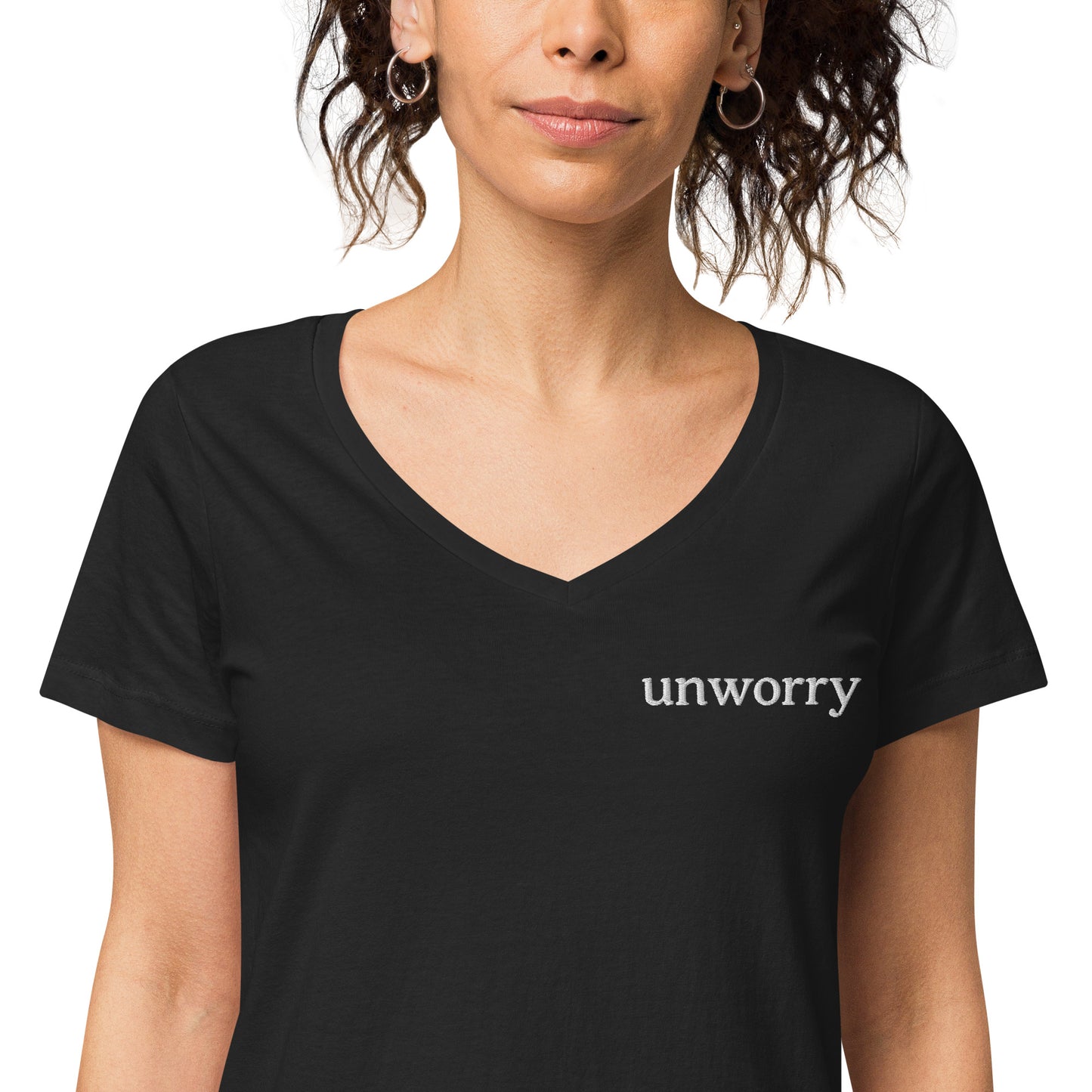 unworry embroidered women’s fitted v-neck t-shirt