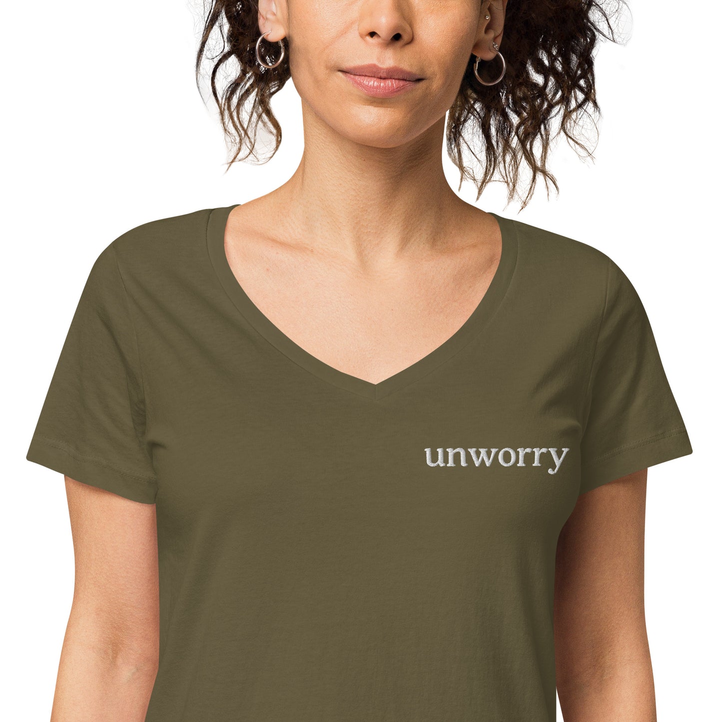 unworry embroidered women’s fitted v-neck t-shirt