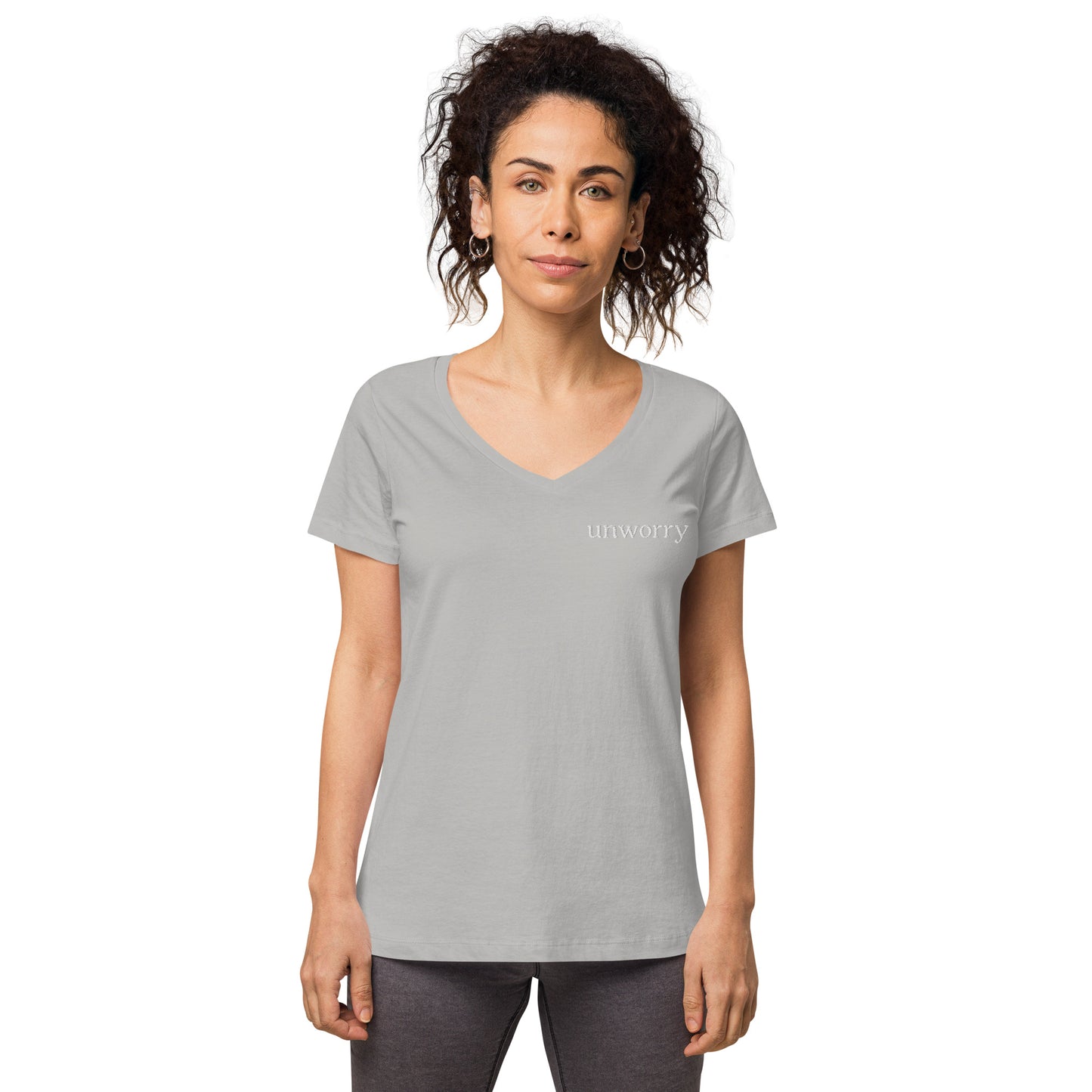 unworry embroidered women’s fitted v-neck t-shirt