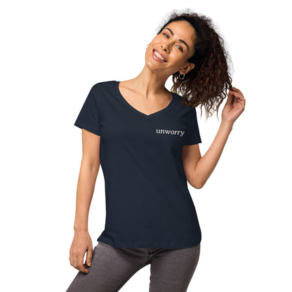 unworry embroidered women’s fitted v-neck t-shirt