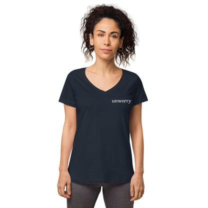 unworry embroidered women’s fitted v-neck t-shirt