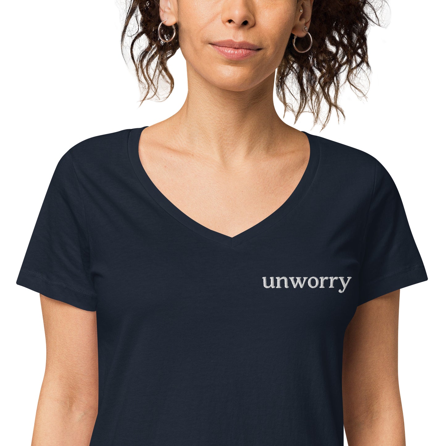 unworry embroidered women’s fitted v-neck t-shirt