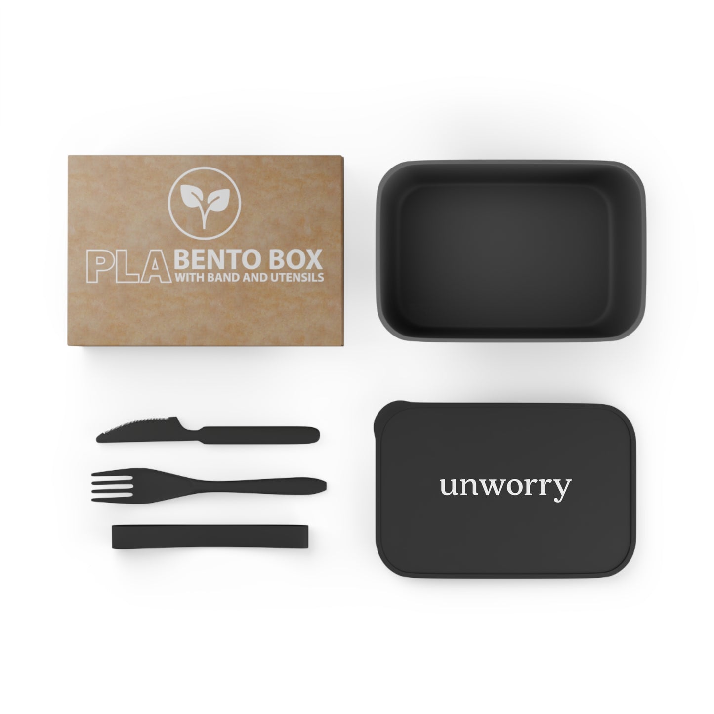 unworry Plant-based sustainable PLA Bento Box with Band and Utensils